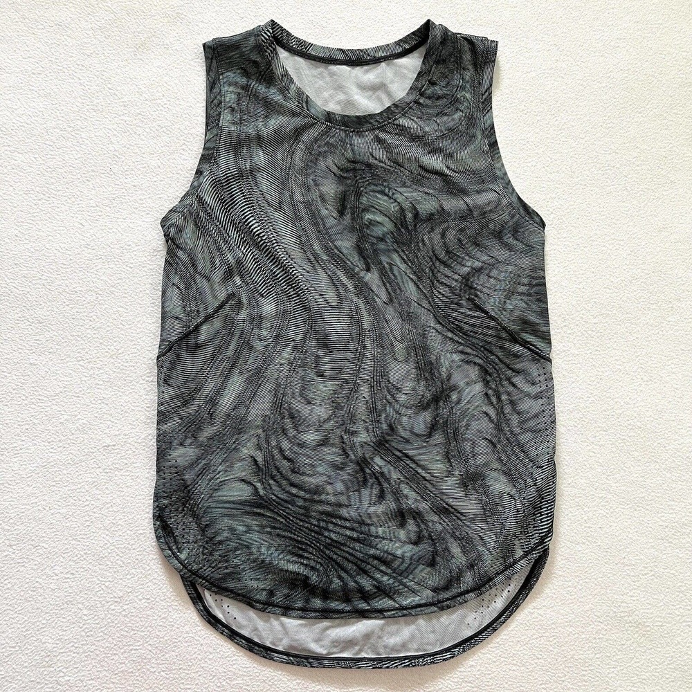 Lululemon Women Dimensional Icing Blue DWMM High Neck Split Hem Run Tank Top 4